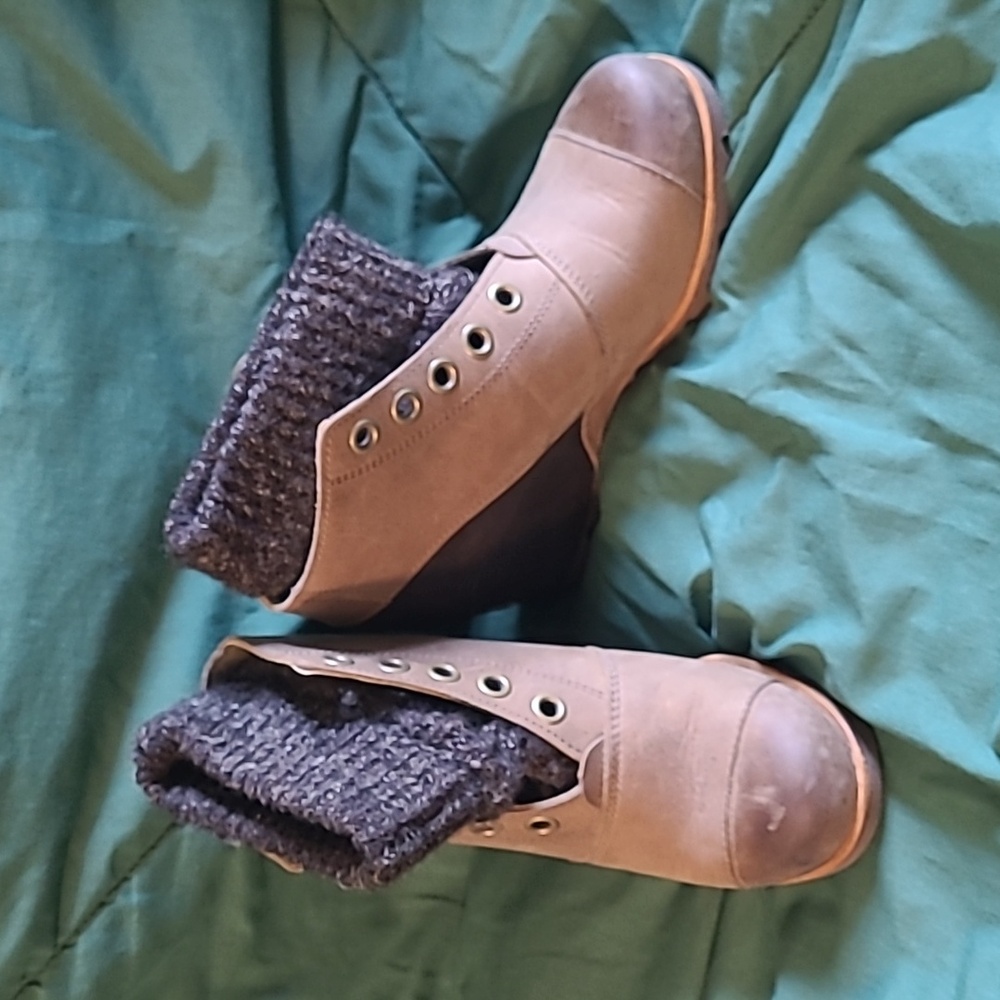 Sorel Brown Wedge Ankle Booties with Knit Cuff